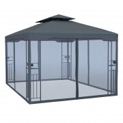 PARAMONDO Deluxe Gartenpavillon Seitenwand Moskitonetz, anthrazit - Laschen bordeaux | 4er Pack
