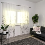 Produkt Gardine mit Kombiband & Ausbrenner-Bordüre | halbtransparent, 140 x 245 cm, weiß-grau, 2 Stück  Gardine mit Kombiband & Ausbrenner-Bordüre | halbtransparent, 140 x 245 cm, weiß-grau, 2 Stück