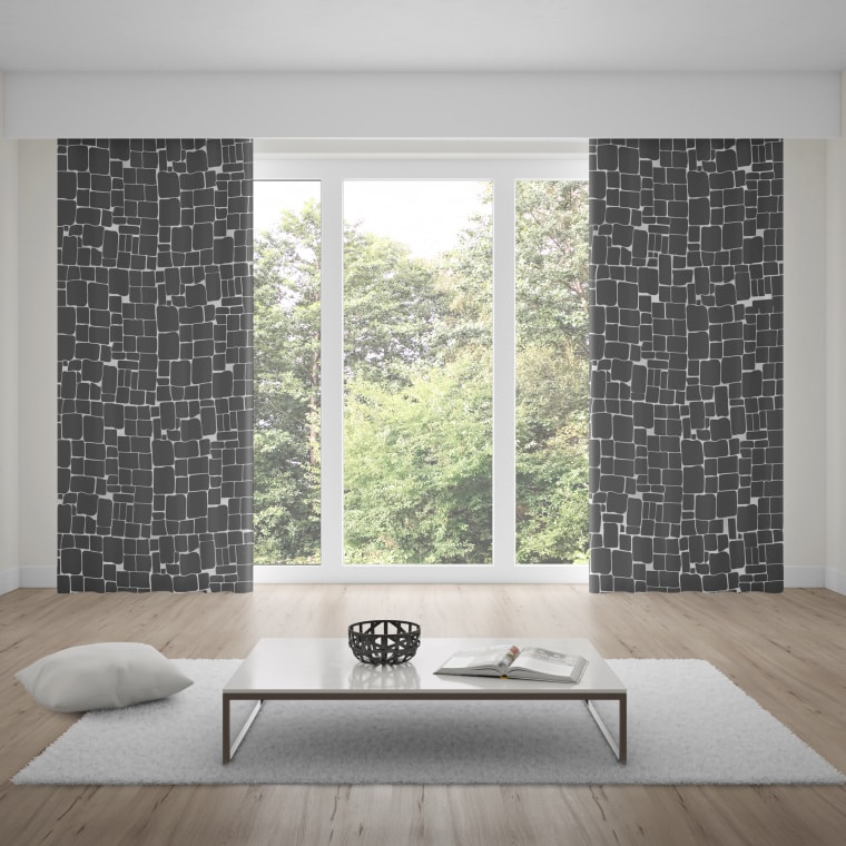 WILLKOMMEN ZUHAUSE Premium Ösenvorhang - verdunkelnd / Mauer-Motiv | 135 x 245 cm, schwarz