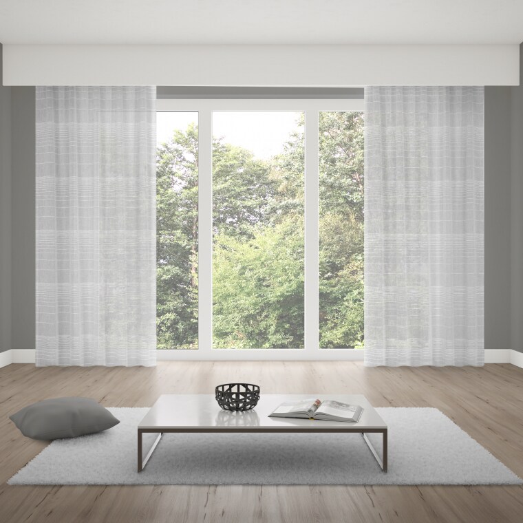 WILLKOMMEN ZUHAUSE Gardinenschal | transparent, Leinen-Optik, 135 x 245 cm, wollweiß