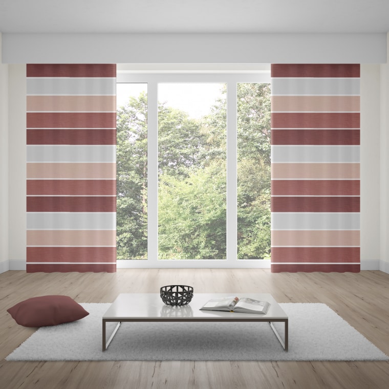 WILLKOMMEN ZUHAUSE Ösenvorhang | lichtdurchlässig, Horizontal-Streifen, 140 x 245 cm, rosa-weiß