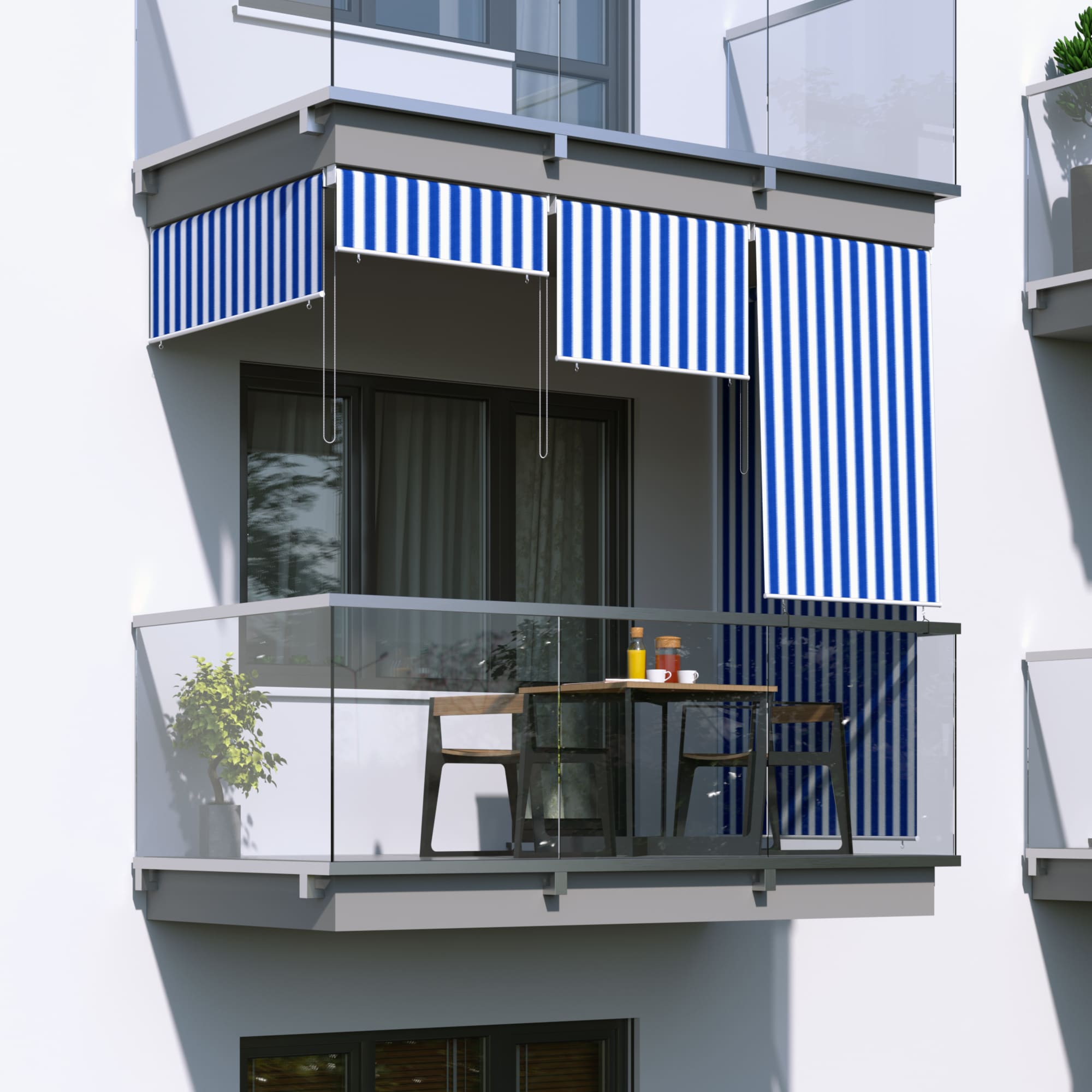 Außenrollo / Balkon / Senkrechtmarkise 140 x 240cm blau / weiß JAROLIFT