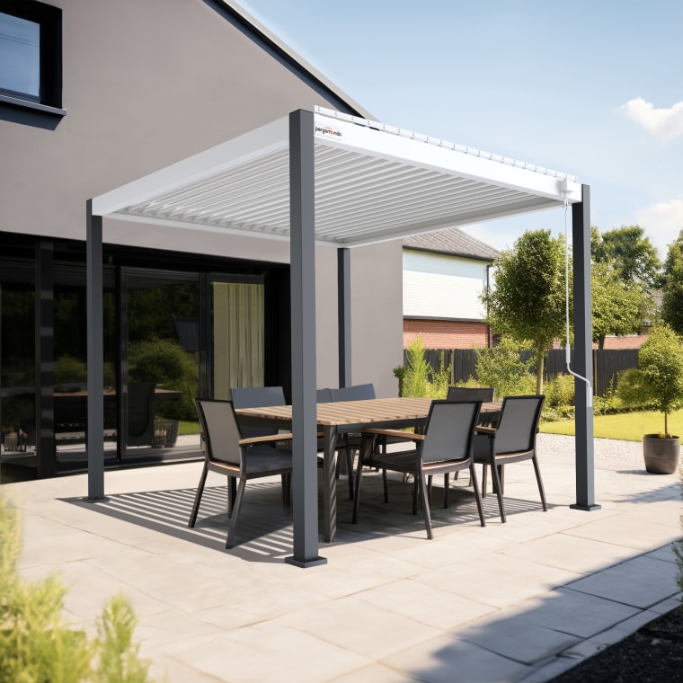 pergomondo Pergola mit Lamellendach | 3 x 3 m, weiß / weiß / anthrazit