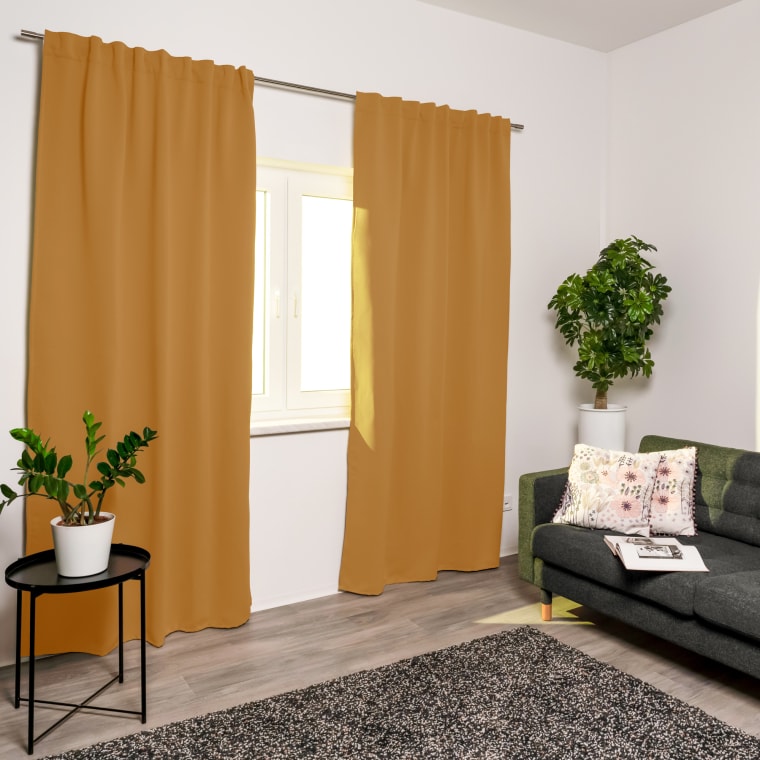 Home Wohnideen ACUSTICO Akustik-Vorhang mit Kombiband | verdunkelnd, 135 x 245 cm, curry, 2 Stück