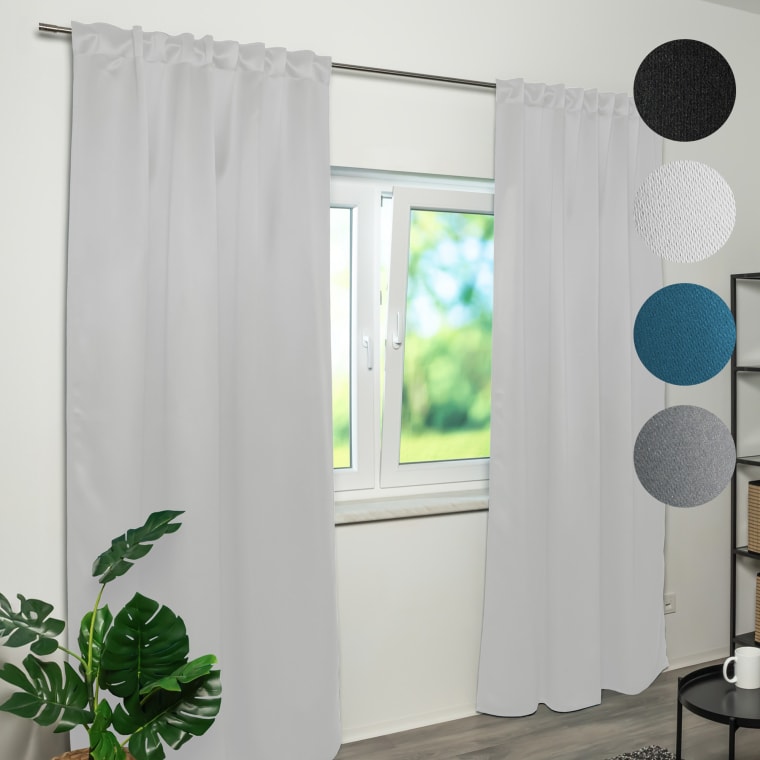 Home Wohnideen BLACKY Brandschutz-Vorhang B1 mit Kombiband | verdunkelnd, 135 x 245 cm, weiß, 2 Stück