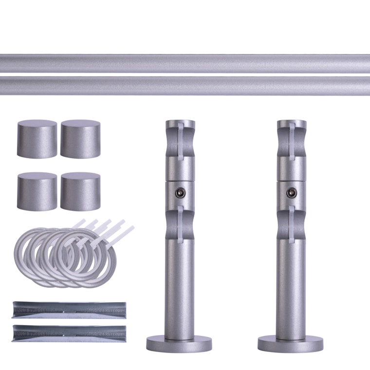 VICTORIA M Gardinenstange Set | 2-läufig, ⌀ 19 mm, 120 cm, silber + Wand, Kappe, Ring