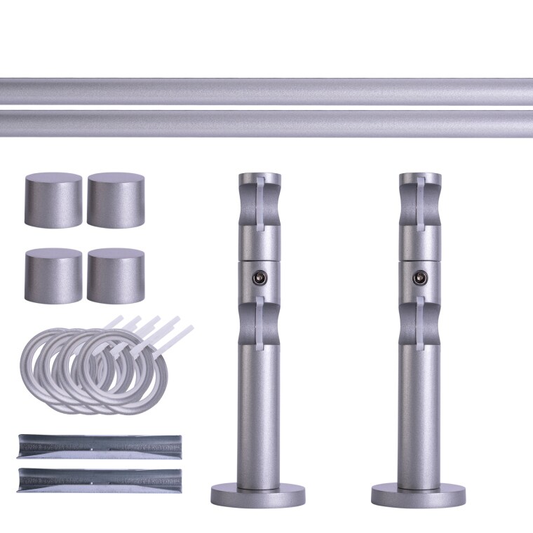 VICTORIA M Gardinenstange Set | 2-läufig, ⌀ 19 mm, 200 cm, silber + Wand, Kappe, Ring