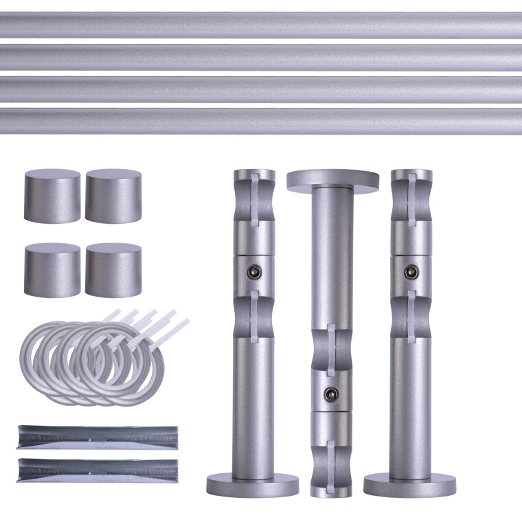 VICTORIA M Gardinenstange Set | 2-läufig, ⌀ 19 mm, 240 cm, silber + Wand, Kappe, Ring