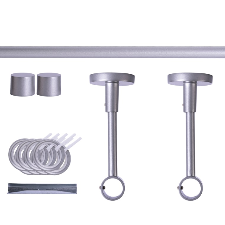 VICTORIA M Gardinenstange Set | 1-läufig, ⌀ 19 mm, 160 cm, silber + Decke, Kappe, Ring