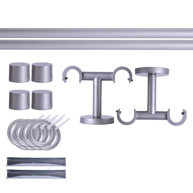 VICTORIA M Gardinenstange Set | 2-läufig, ⌀ 19 mm, 140 cm, silber + Decke, Kappe, Ring