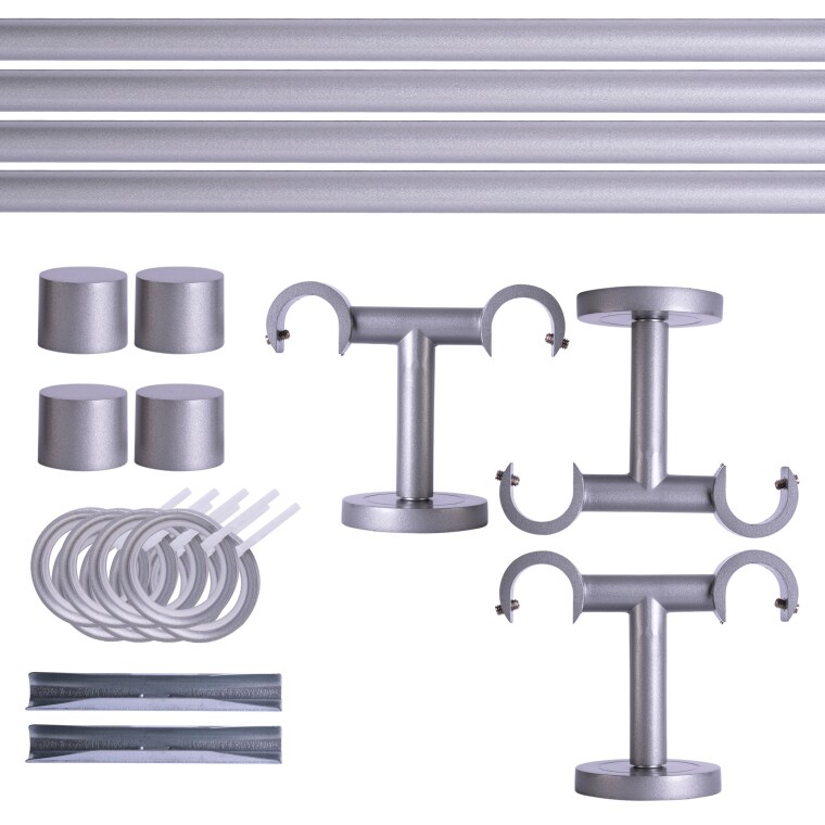 VICTORIA M Gardinenstange Set | 2-läufig, ⌀ 19 mm, 280 cm, silber + Decke, Kappe, Ring