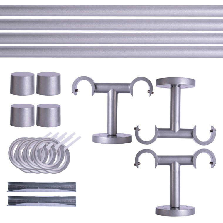 VICTORIA M Gardinenstange Set | 2-läufig, ⌀ 19 mm, 320 cm, silber + Decke, Kappe, Ring