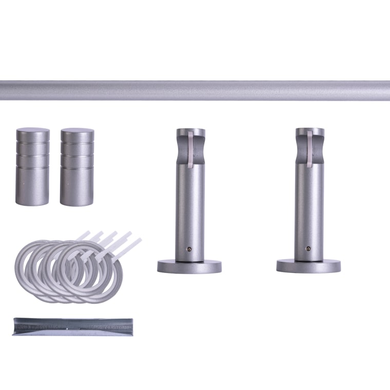 VICTORIA M Gardinenstange Set | 1-läufig, ⌀ 19 mm, 140 cm, silber + Wand, Rillen-Kappe, Ring