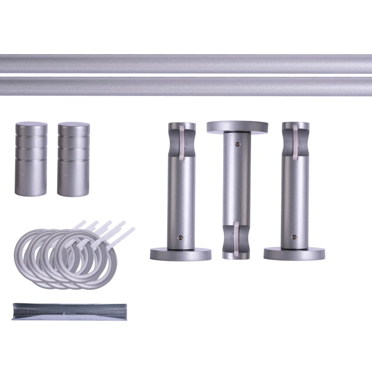 VICTORIA M Gardinenstange Set | 1-läufig, ⌀ 19 mm, 240 cm, silber + Wand, Rillen-Kappe, Ring