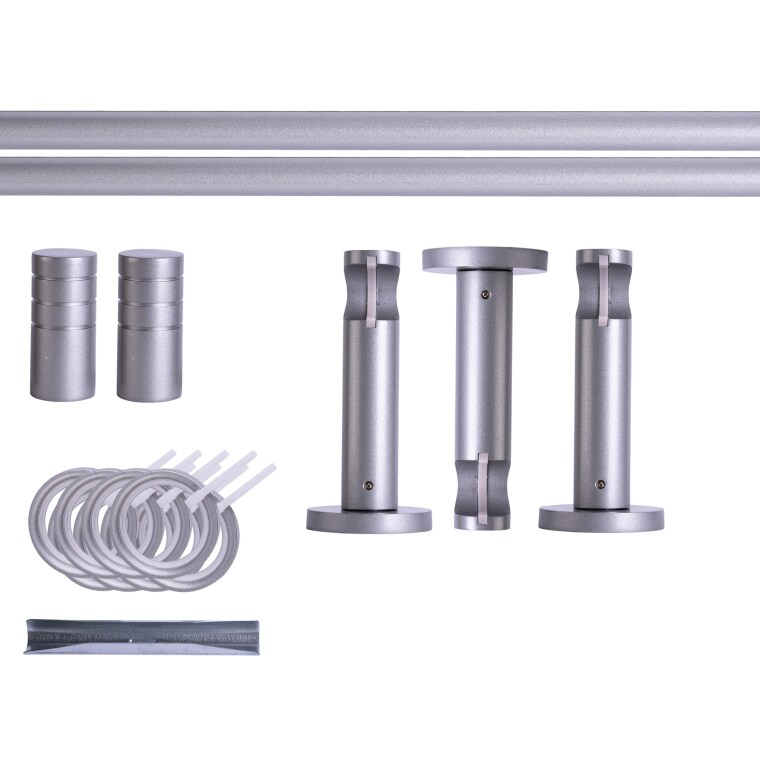 VICTORIA M Gardinenstange Set | 1-läufig, ⌀ 19 mm, 280 cm, silber + Wand, Rillen-Kappe, Ring