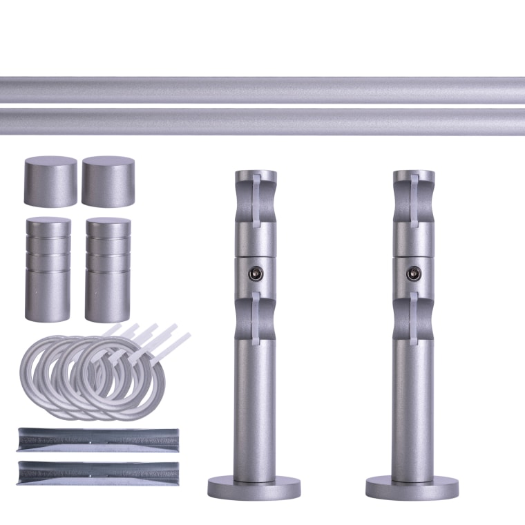 VICTORIA M Gardinenstange Set | 2-läufig, ⌀ 19 mm, 120 cm, silber + Wand, Rillen-Kappe, Ring