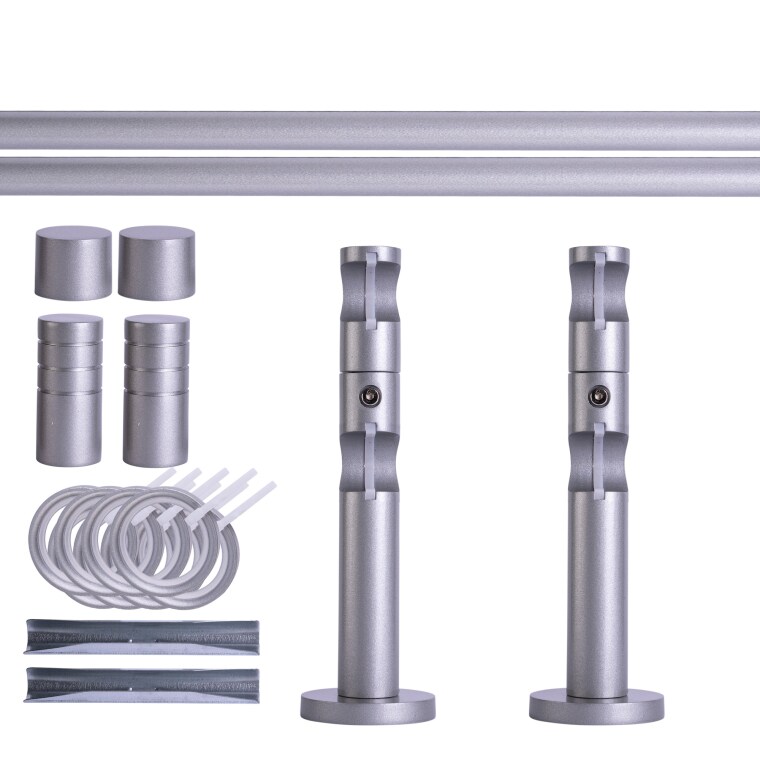 VICTORIA M Gardinenstange Set | 2-läufig, ⌀ 19 mm, 160 cm, silber + Wand, Rillen-Kappe, Ring