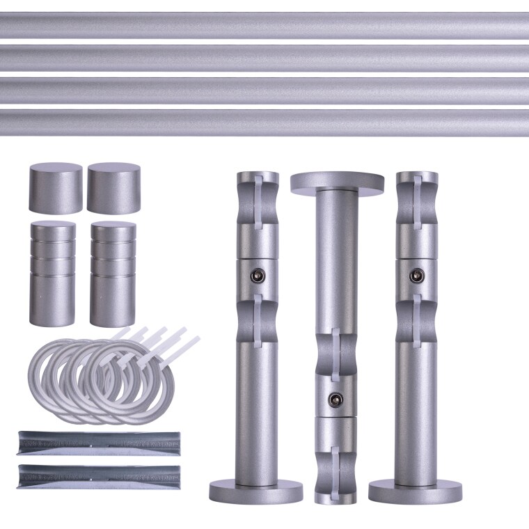 VICTORIA M Gardinenstange Set | 2-läufig, ⌀ 19 mm, 240 cm, silber + Wand, Rillen-Kappe, Ring