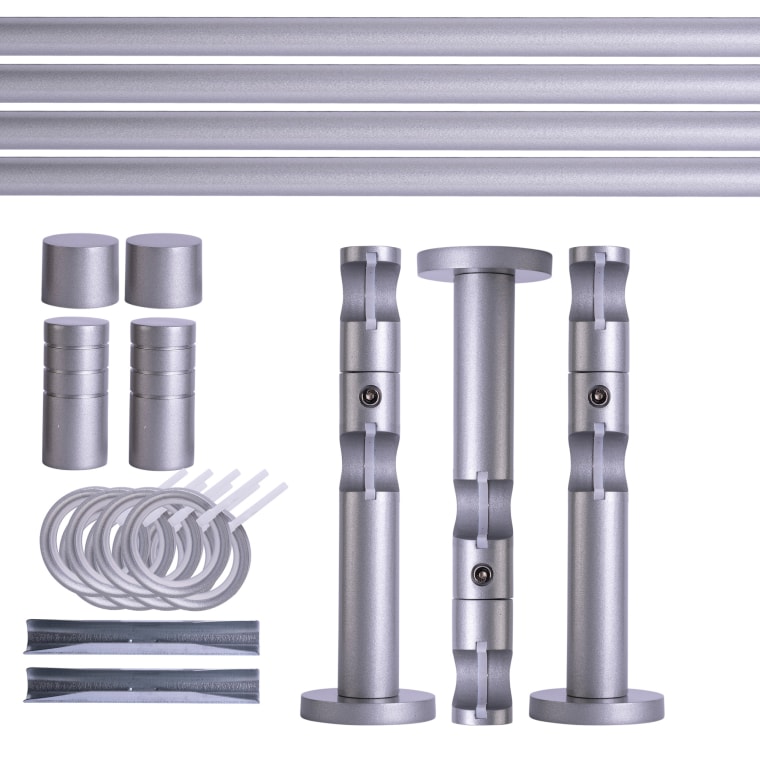 VICTORIA M Gardinenstange Set | 2-läufig, ⌀ 19 mm, 400 cm, silber + Wand, Rillen-Kappe, Ring