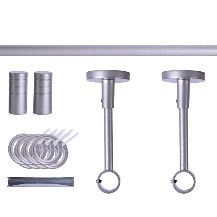 VICTORIA M Gardinenstange Set | 1-läufig, ⌀ 19 mm, 200 cm, silber + Decke, Rillen-Kappe, Ring