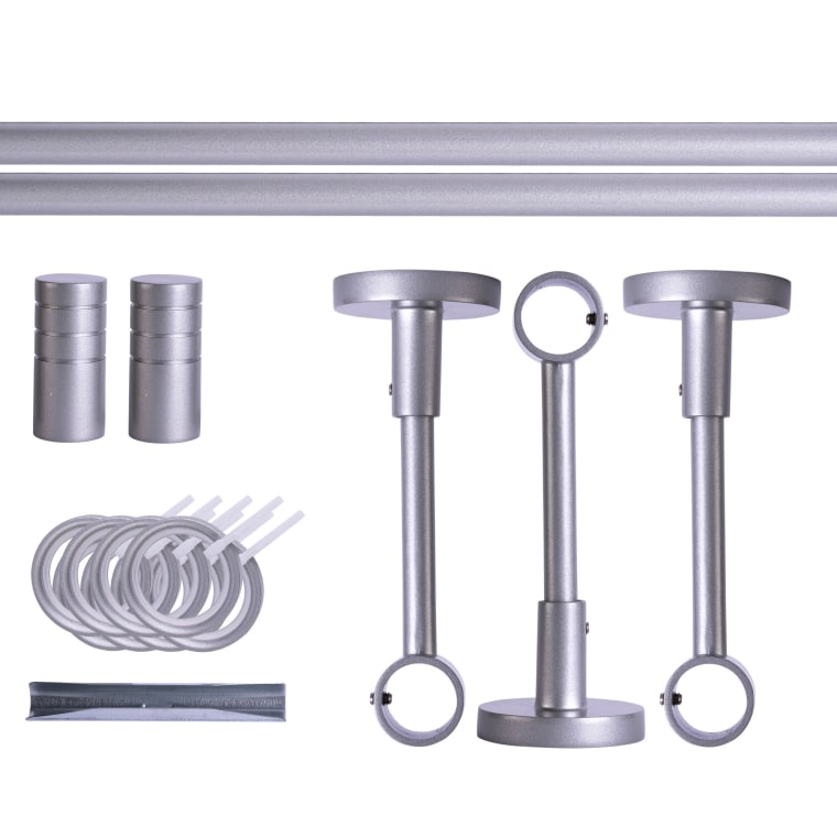 VICTORIA M Gardinenstange Set | 1-läufig, ⌀ 19 mm, 280 cm, silber + Decke, Rillen-Kappe, Ring