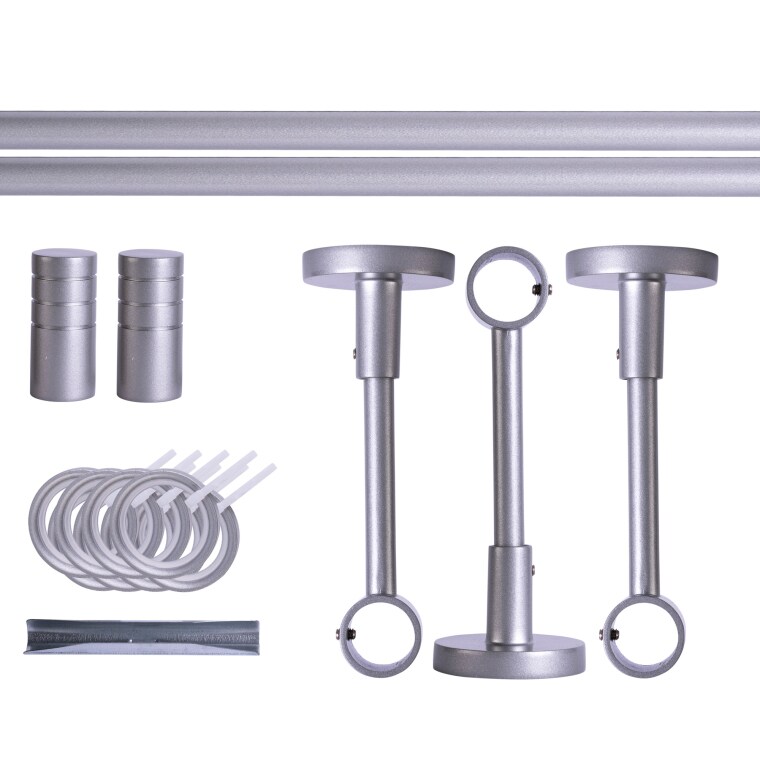 VICTORIA M Gardinenstange Set | 1-läufig, ⌀ 19 mm, 400 cm, silber + Decke, Rillen-Kappe, Ring