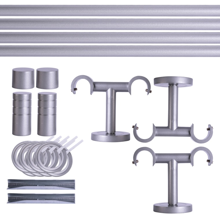 VICTORIA M Gardinenstange Set | 2-läufig, ⌀ 19 mm, 280 cm, silber + Decke, Rillen-Kappe, Ring