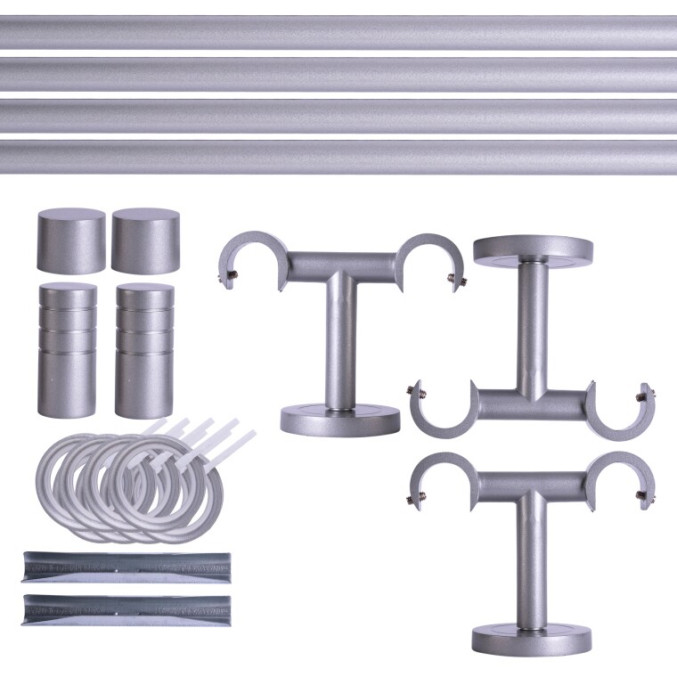 VICTORIA M Gardinenstange Set | 2-läufig, ⌀ 19 mm, 400 cm, silber + Decke, Rillen-Kappe, Ring