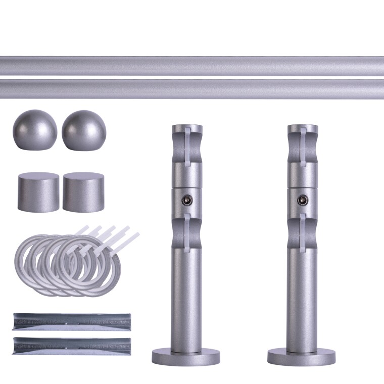 VICTORIA M Gardinenstange Set | 2-läufig, ⌀ 19 mm, 200 cm, silber + Wand, Kugel-Ball, Ring