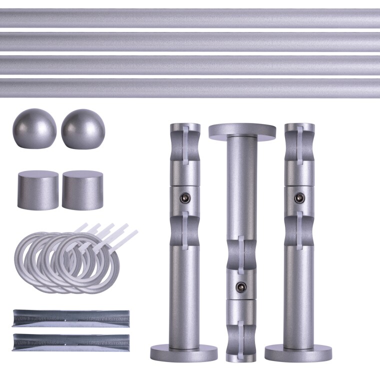 VICTORIA M Gardinenstange Set | 2-läufig, ⌀ 19 mm, 400 cm, silber + Wand, Kugel-Ball, Ring