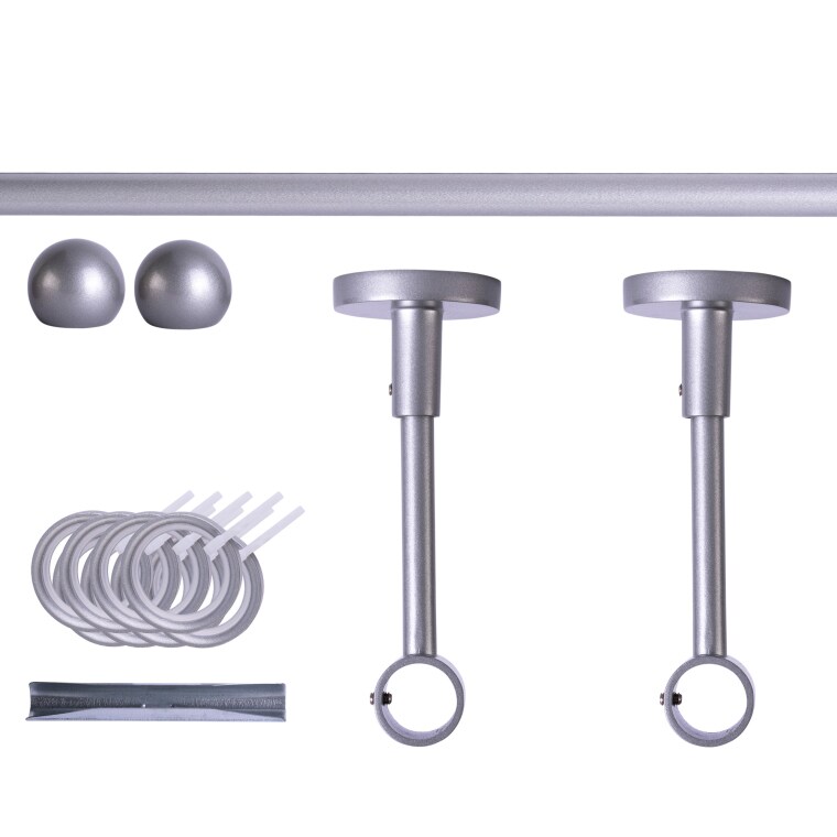 VICTORIA M Gardinenstange Set | 1-läufig, ⌀ 19 mm, 160 cm, silber + Decke, Kugel-Ball, Ring