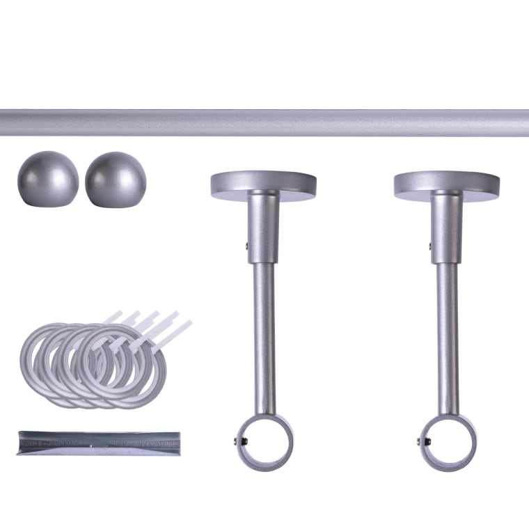 VICTORIA M Gardinenstange Set | 1-läufig, ⌀ 19 mm, 200 cm, silber + Decke, Kugel-Ball, Ring