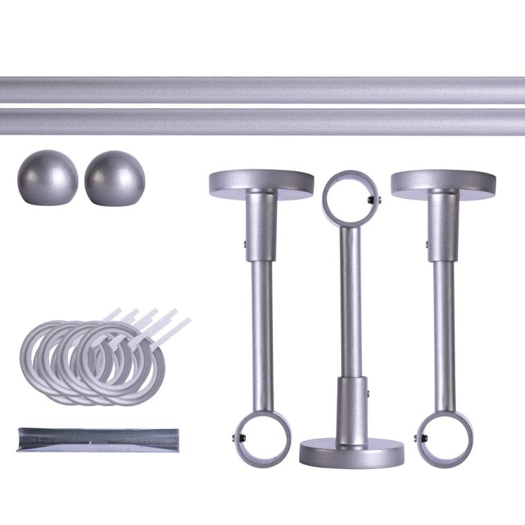 VICTORIA M Gardinenstange Set | 1-läufig, ⌀ 19 mm, 240 cm, silber + Decke, Kugel-Ball, Ring