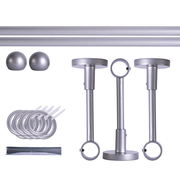 VICTORIA M Gardinenstange Set | 1-läufig, ⌀ 19 mm, 280 cm, silber + Decke, Kugel-Ball, Ring