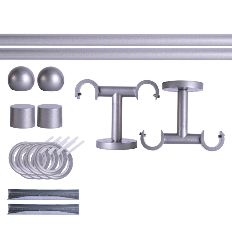 VICTORIA M Gardinenstange Set | 2-läufig, ⌀ 19 mm, 140 cm, silber + Decke, Kugel-Ball, Ring