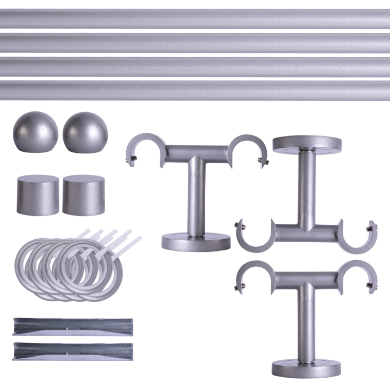 VICTORIA M Gardinenstange Set | 2-läufig, ⌀ 19 mm, 320 cm, silber + Decke, Kugel-Ball, Ring