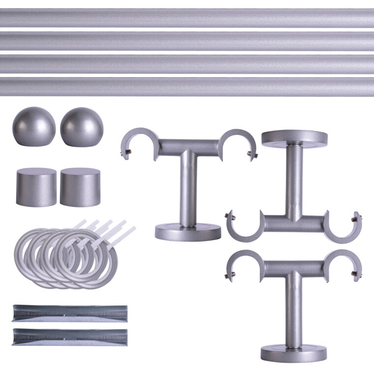 VICTORIA M Gardinenstange Set | 2-läufig, ⌀ 19 mm, 360 cm, silber + Decke, Kugel-Ball, Ring