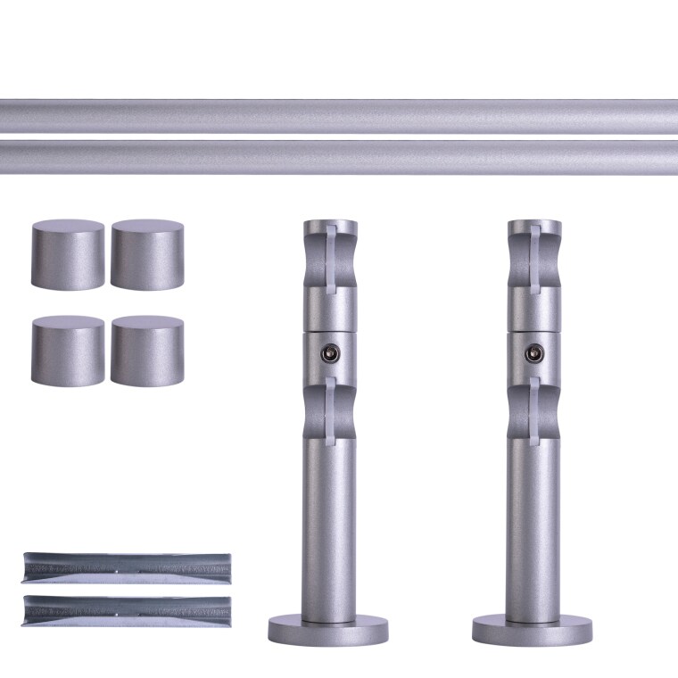 VICTORIA M Gardinenstange Set | 2-läufig, ⌀ 19 mm, 160 cm, silber + Wand, Kappe