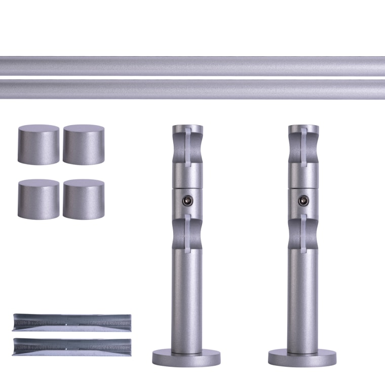 VICTORIA M Gardinenstange Set | 2-läufig, ⌀ 19 mm, 180 cm, silber + Wand, Kappe