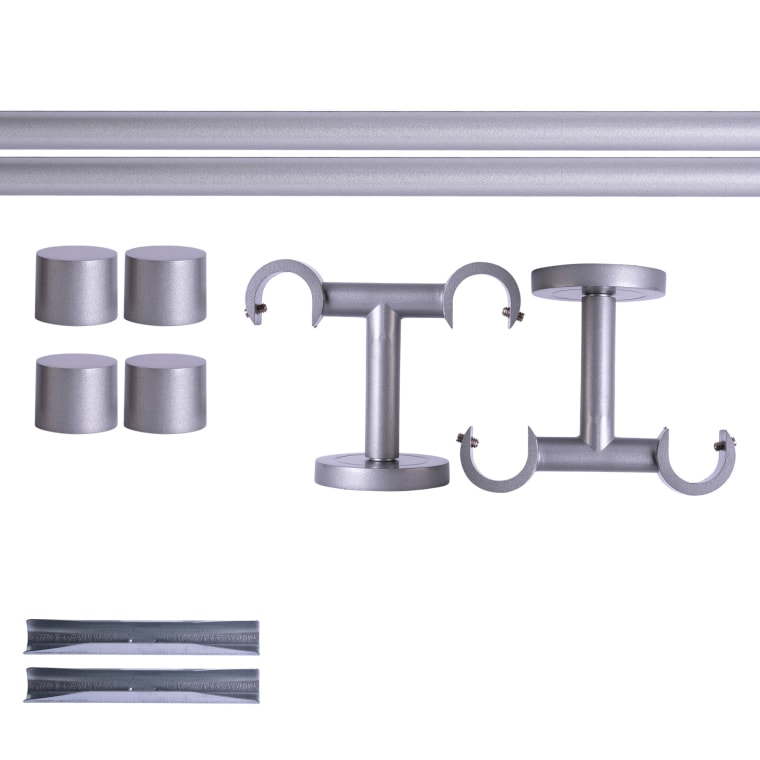 VICTORIA M Gardinenstange Set | 2-läufig, ⌀ 19 mm, 200 cm, silber + Decke, Kappe