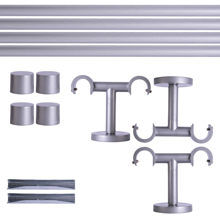 VICTORIA M Gardinenstange Set | 2-läufig, ⌀ 19 mm, 360 cm, silber + Decke, Kappe