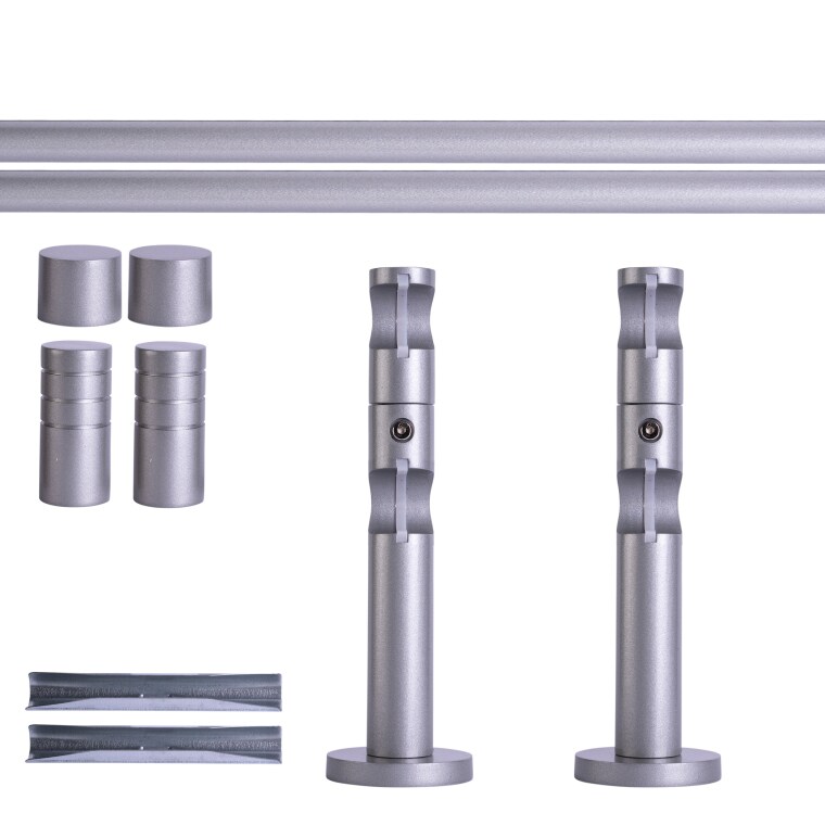 VICTORIA M Gardinenstange Set | 2-läufig, ⌀ 19 mm, 200 cm, silber + Wand, Rillen-Kappe