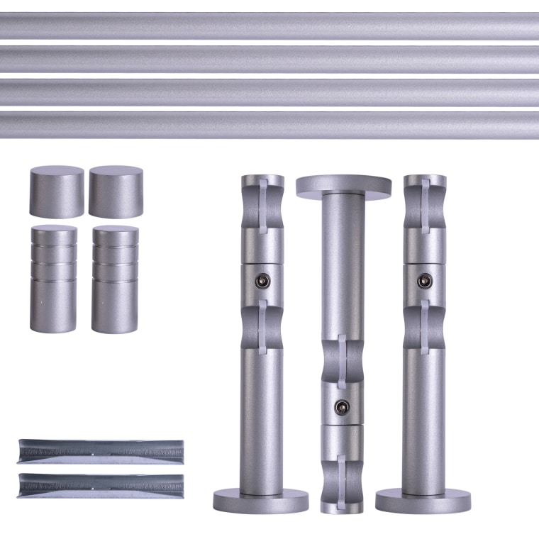 VICTORIA M Gardinenstange Set | 2-läufig, ⌀ 19 mm, 400 cm, silber + Wand, Rillen-Kappe
