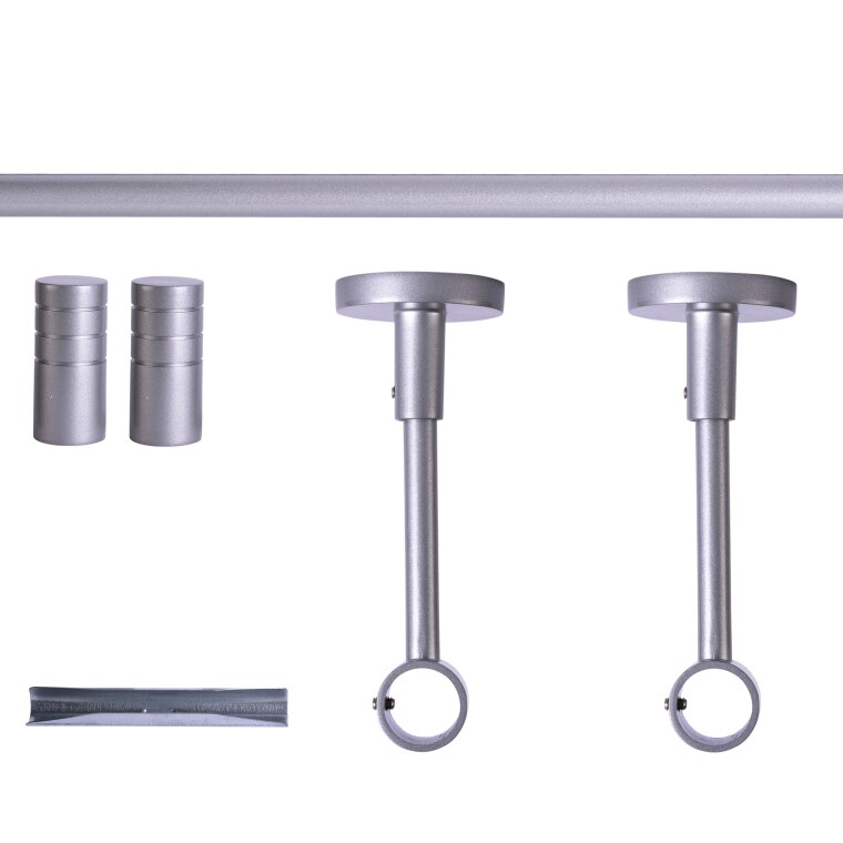 VICTORIA M Gardinenstange Set | 1-läufig, ⌀ 19 mm, 180 cm, silber + Decke, Rillen-Kappe