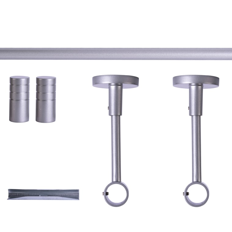VICTORIA M Gardinenstange Set | 1-läufig, ⌀ 19 mm, 200 cm, silber + Decke, Rillen-Kappe