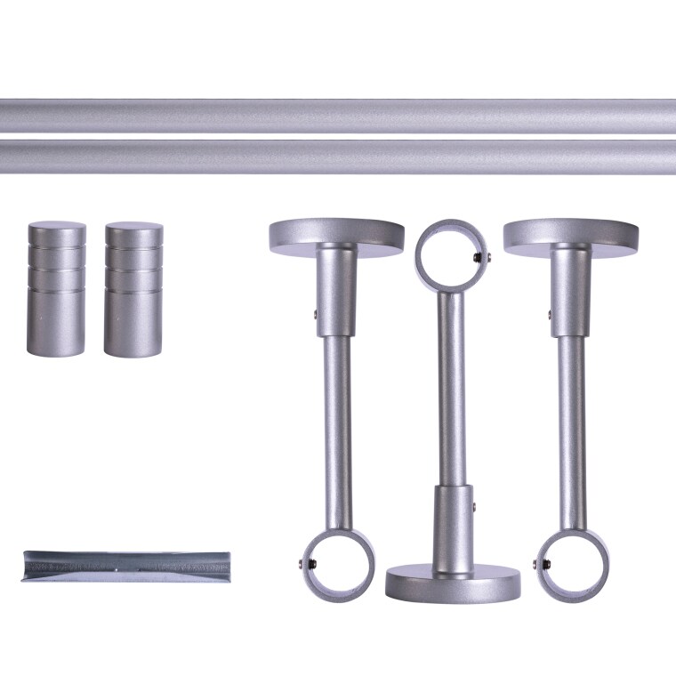 VICTORIA M Gardinenstange Set | 1-läufig, ⌀ 19 mm, 280 cm, silber + Decke, Rillen-Kappe