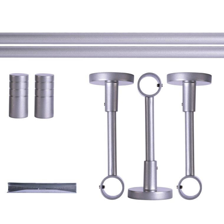 VICTORIA M Gardinenstange Set | 1-läufig, ⌀ 19 mm, 320 cm, silber + Decke, Rillen-Kappe