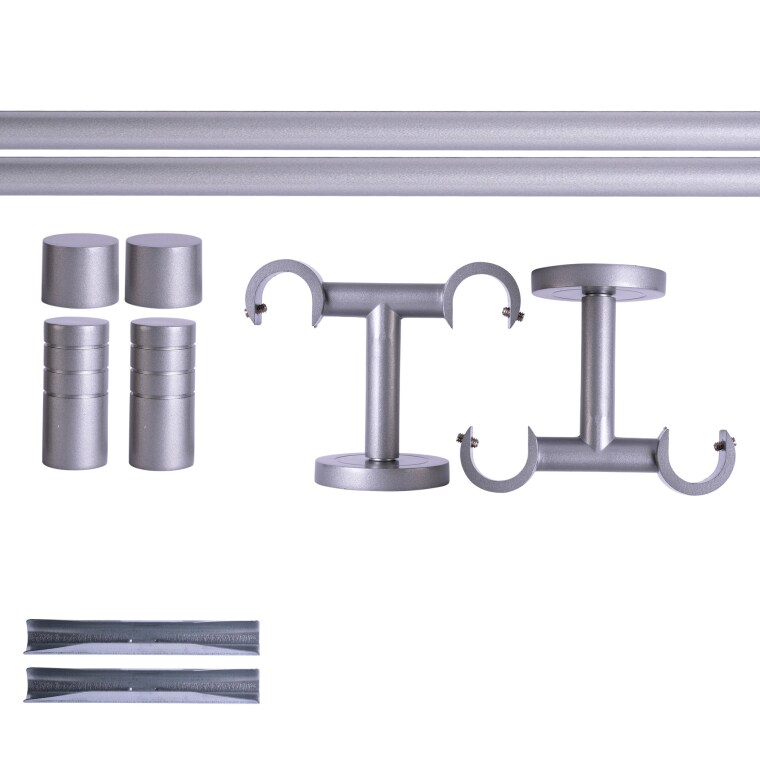 VICTORIA M Gardinenstange Set | 2-läufig, ⌀ 19 mm, 120 cm, silber + Decke, Rillen-Kappe