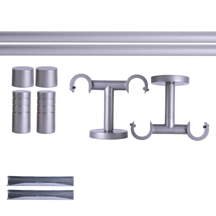 VICTORIA M Gardinenstange Set | 2-läufig, ⌀ 19 mm, 140 cm, silber + Decke, Rillen-Kappe