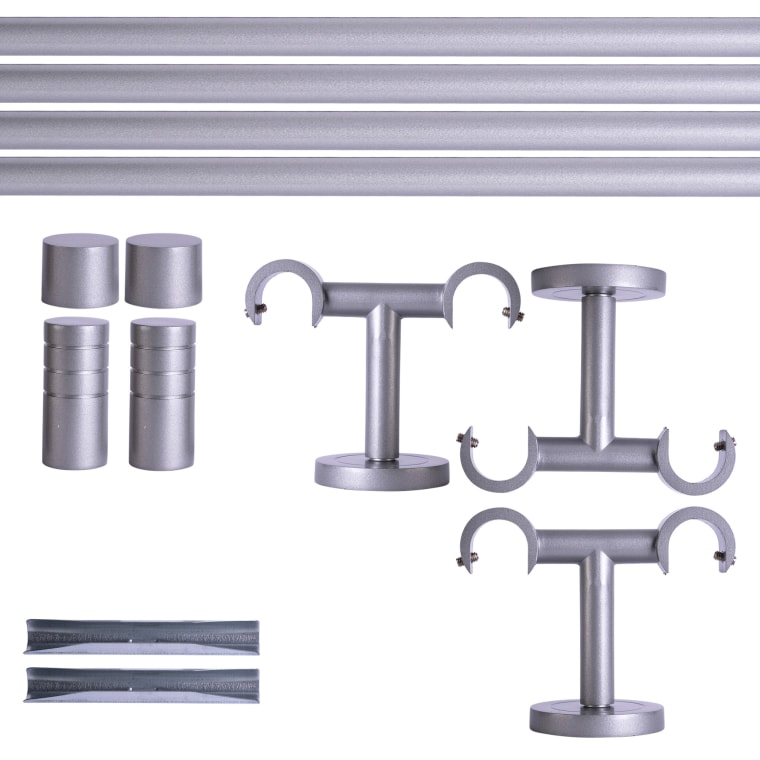 VICTORIA M Gardinenstange Set | 2-läufig, ⌀ 19 mm, 240 cm, silber + Decke, Rillen-Kappe
